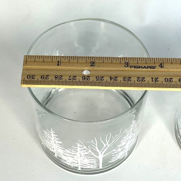 Libbey Christmas Winterland Snow Set of 2 Votive Candle Holder Vintage Trees 4" - Picture 6 of 13
